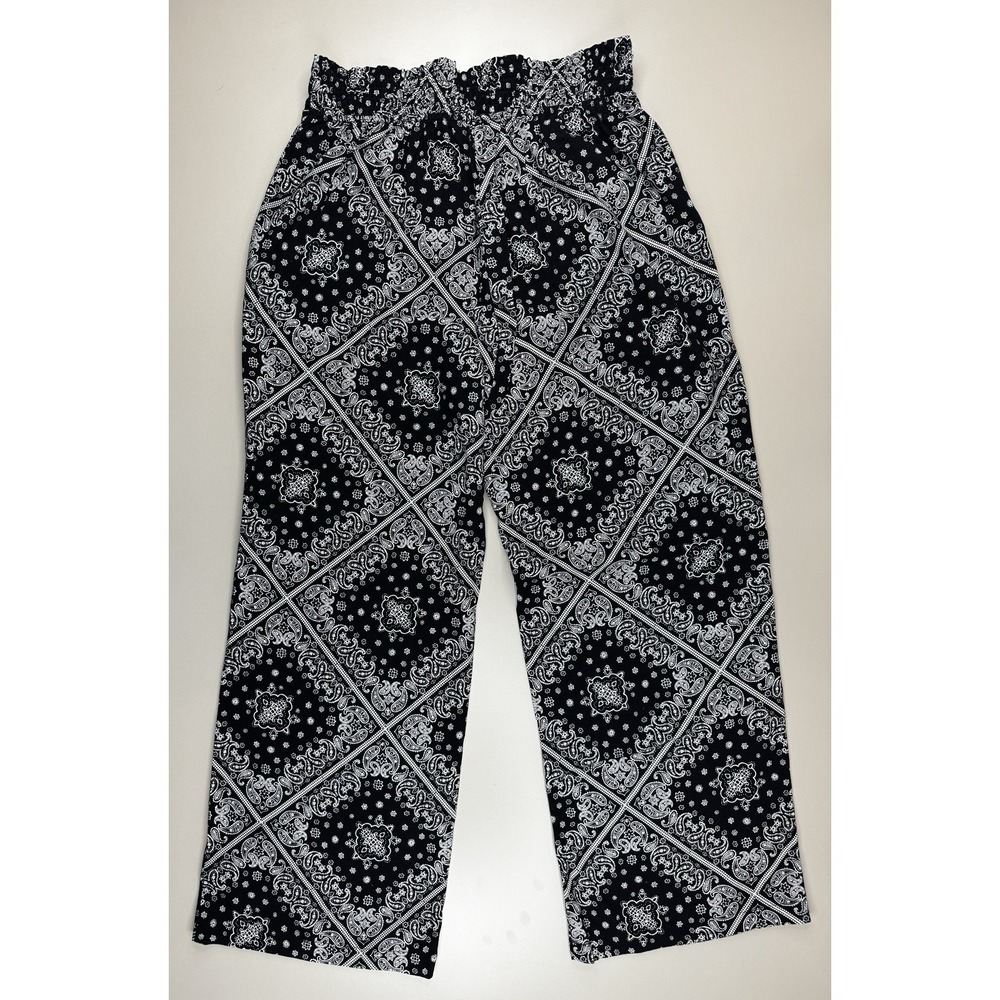 Monteau Los Angeles Linen Blend Wide Leg Bandana Print Pants XL‎ Black White - Picture 10 of 11